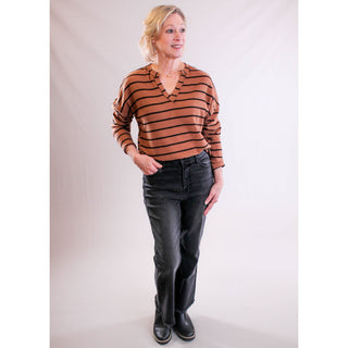 Blu Pepper Long Sleeve Top with Stripes model view - Fashion Crossroads Inc