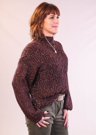 Tribal Sportswear Oversize Sweater with Funnel Neck  Side View - Fashion Crossroads, Inc.