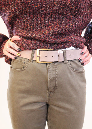 Amsterdam Heritage Leather Belt with Gold Buckle Detail View - Fashion Crossroads, Inc.