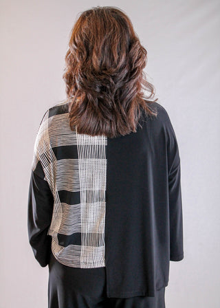 Sympli Etch Top in Black and Cashew Plaid