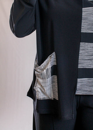 Sympli Etch Top in Black and Cashew Plaid