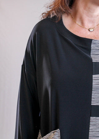 Sympli Etch Top in Black and Cashew Plaid