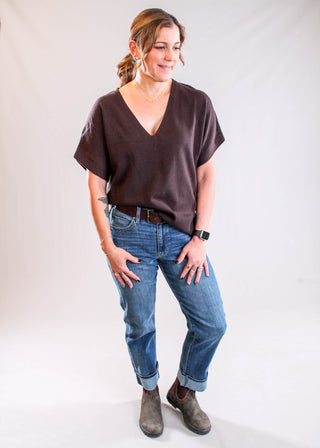 Liverpool Short Sleeve Dolman Sweater with Step Hem