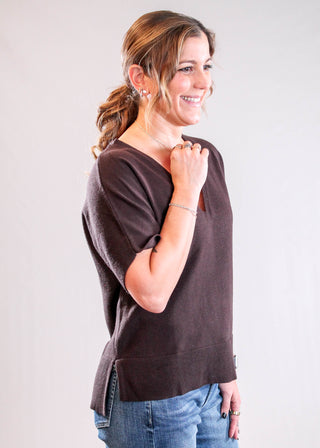 Liverpool Short Sleeve Dolman Sweater with Step Hem