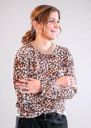 Liverpool Long Sleeve Crew Neck Sweater in Leopard Print