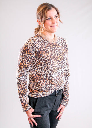 Liverpool Long Sleeve Crew Neck Sweater in Leopard Print