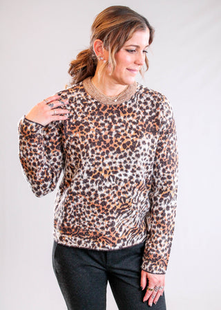 Liverpool Long Sleeve Crew Neck Sweater in Leopard Print