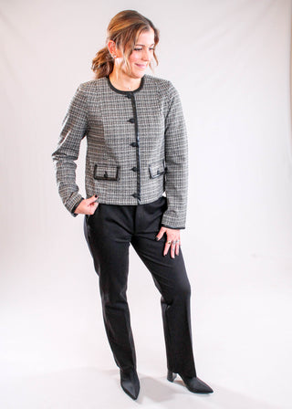 Liverpool Collarless Lady Jacket with Faux Leather Trim