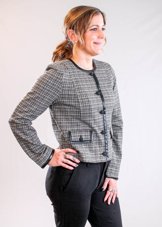 Liverpool Collarless Lady Jacket with Faux Leather Trim