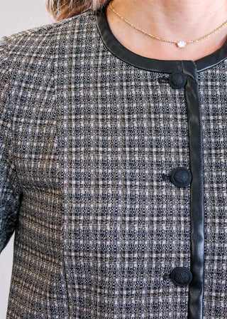 Liverpool Collarless Lady Jacket with Faux Leather Trim