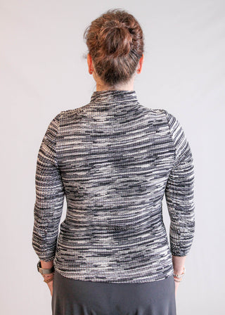 Sympli Long Sleeve Plisse Mock Neck Top with Print