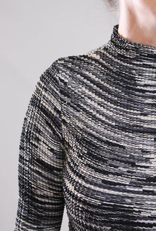 Sympli Long Sleeve Plisse Mock Neck Top with Print