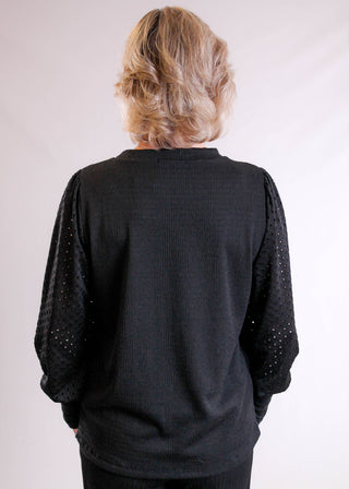 Staccato Crew Neck Top with Eyelet Sleeves back view - Fashion Crossroads Inc