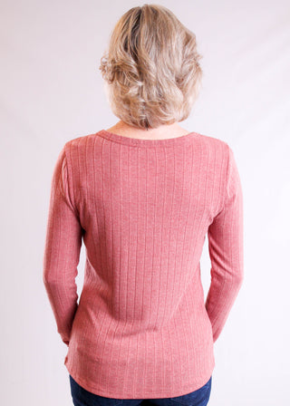 Staccato Long Sleeve Crew Neck Ribbed Top back view - Fashion Crossroads Inc