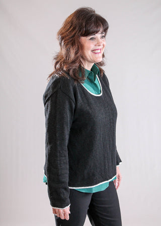 Avalin Long Sleeve Crew Neck Sweater with Contrast Piping