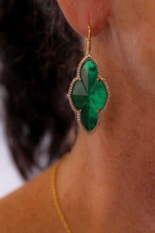 Kendra Scott Abbie Pave Earrings in Emerald Illusion close up view