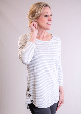 Notations Long Sleeve Tunic with Stripes side view view - Fashion Crossroads Inc