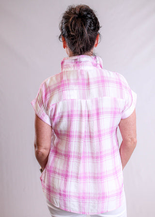 Blu Pepper Short Sleeve Plaid Button Down Shirt back view - Fashion Crossroads Inc.