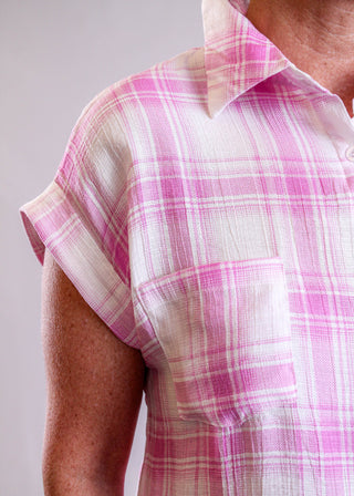 Blu Pepper Short Sleeve Plaid Button Down Shirt detail view - Fashion Crossroads Inc.