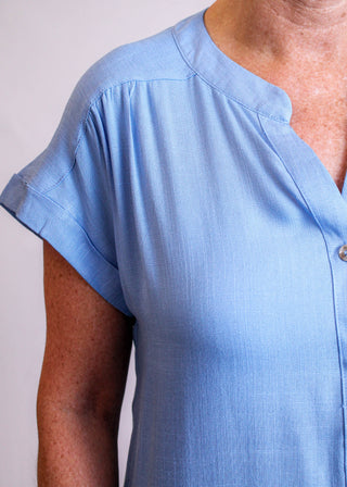 Blu Pepper Short Sleeve Button Down Top shoulder  view - Fashion Crossroads Inc.