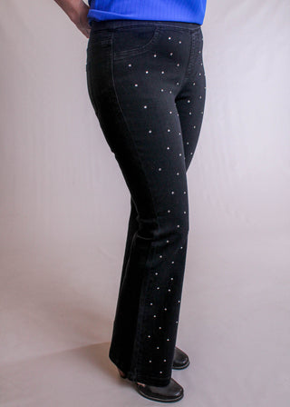 Cello Petite Flare Jegging with Rhinestones side view - Fashion Crossroads Inc.