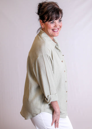 The Workshop Textured Button Down Shirt with Long Sleeves side view - Fashion Crossroads Inc.