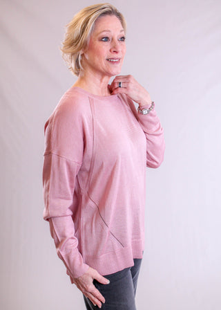 MINE Long Sleeve Sweater with Back Buttons - Fashion Crossroads Inc