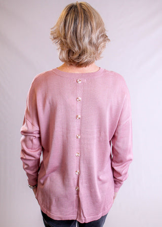 MINE Long Sleeve Sweater with Back Buttons - Fashion Crossroads Inc