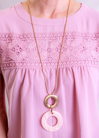 Circle Pendant Gold and Pink Necklace