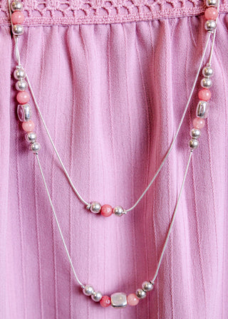 Two Strand Silver and Pink Necklace