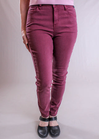 Cello Mid Rise Crop Skinny Jeans Sangria - Fashion Crossroads Inc