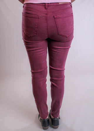 Cello Mid Rise Crop Skinny Jeans Sangria  - Fashion Crossroads Inc