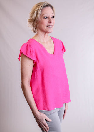 MINE V Neck Blouse with Embroidered Back side view - Fashion Crossroads Inc