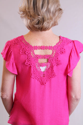 MINE V Neck Blouse with Embroidered Back - Fashion Crossroads Inc