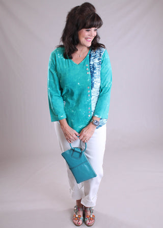 Parsley & Sage Chanda 3/4 Sleeve Top with Buttons - Fashion Crossroads Inc