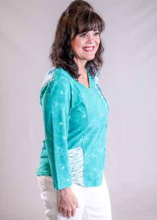 Parsley & Sage Chanda 3/4 Sleeve Top with Buttons - Fashion Crossroads Inc