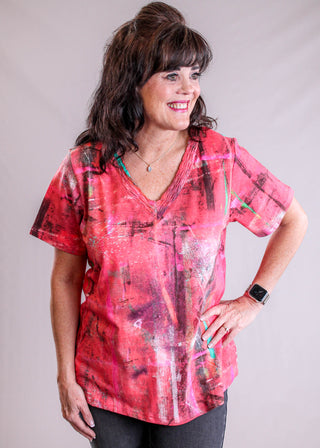 Parsley & Sage Kelly V Neck Top with Short Sleeves front view - Fashion Crossroads Inc.