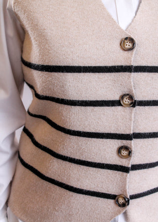 Tribal Sportswear Striped Sweater Vest with Buttons button view - Fashion Crossroads Inc.