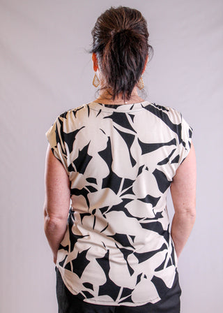 Tribal Sportswear Printed Cap Sleeve Top with Shirring back view - Fashion Crossroads Inc.