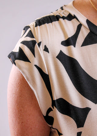 Tribal Sportswear Printed Cap Sleeve Top with Shirring detail view - Fashion Crossroads Inc.