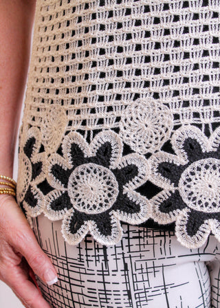 Charlie B Sleeveless Crochet Flower Top crochet view - Fashion Crossroads Inc.