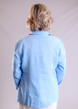 Charlie B Long Sleeve Linen Jacket with Welt Pockets back view - Fashion Crossroads Inc.