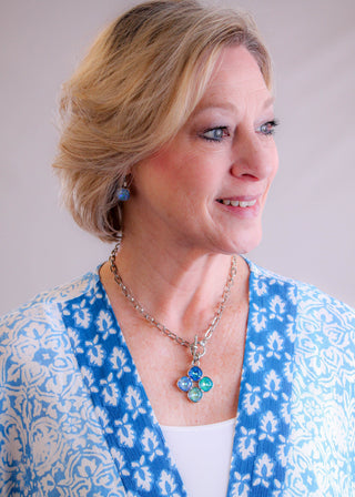 Myka 4 Cushion Detachable Pendant modeled view - Fashion Crossroads Inc.