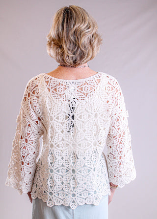 Charlie B Long Sleeve Crochet Top with Flower Design back view - Fashion Crossroads Inc.