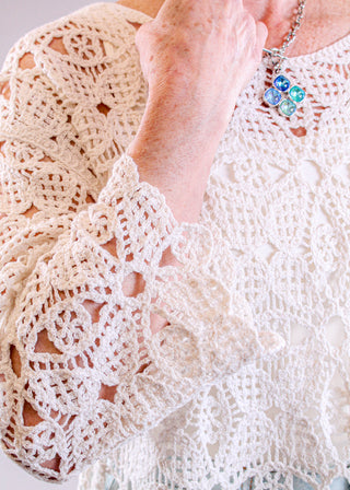 Charlie B Long Sleeve Crochet Top with Flower Design sleeve view - Fashion Crossroads Inc.