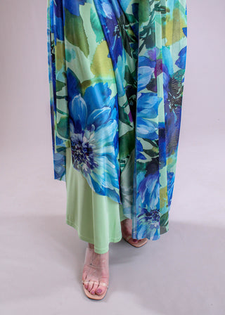 Maggie London Floral Blouson Sleeve Plunge Neck Dress slip view - Fashion Crossroads Inc.