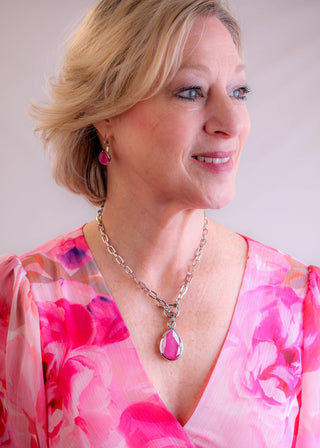 Myka Nina Teardrop Detachable Pendant with Swarovski Crystal in Peony modeled - Fashion Crossroads 