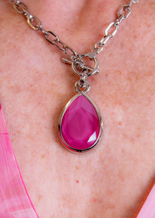 Myka Nina Teardrop Detachable Pendant with Swarovski Crystal in Peony close up - Fashion Crossroads 