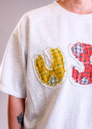 Easel Short Sleeve U.S.A. Patch Top detail view - Fashion Crossroads Inc