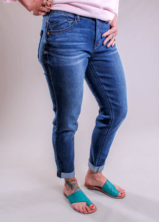 Democracy 27 inch Inseam Girlfriend Jean With Cuff side view - Fashion Crossroads Inc.